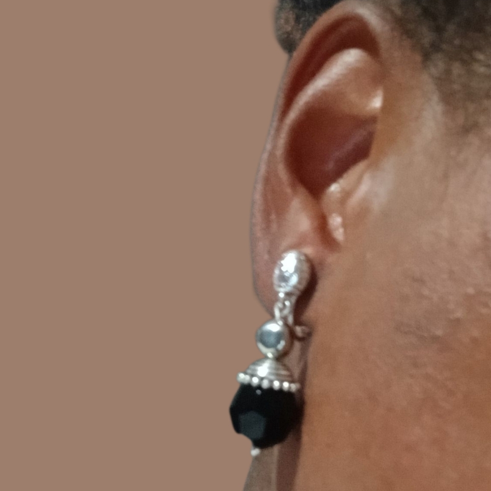 Elegant Silver and Black Drop Earrings Clip On Vintage